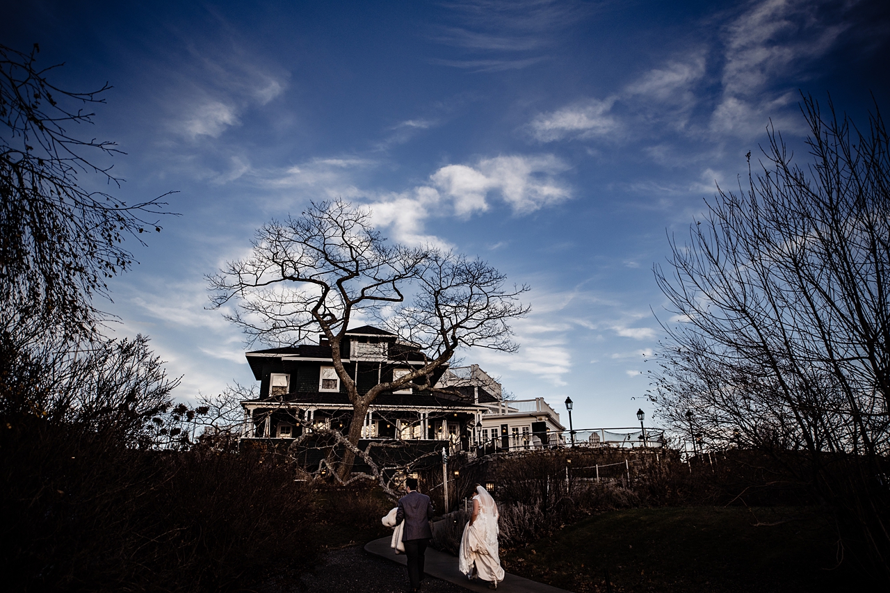 dramatic image of couple walking back to the venue